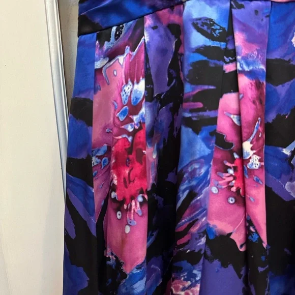 Adrianna Papell Occasions Watercolor Floral Silk Halter Fit Flare Dress Size 12 - Picture 7 of 12